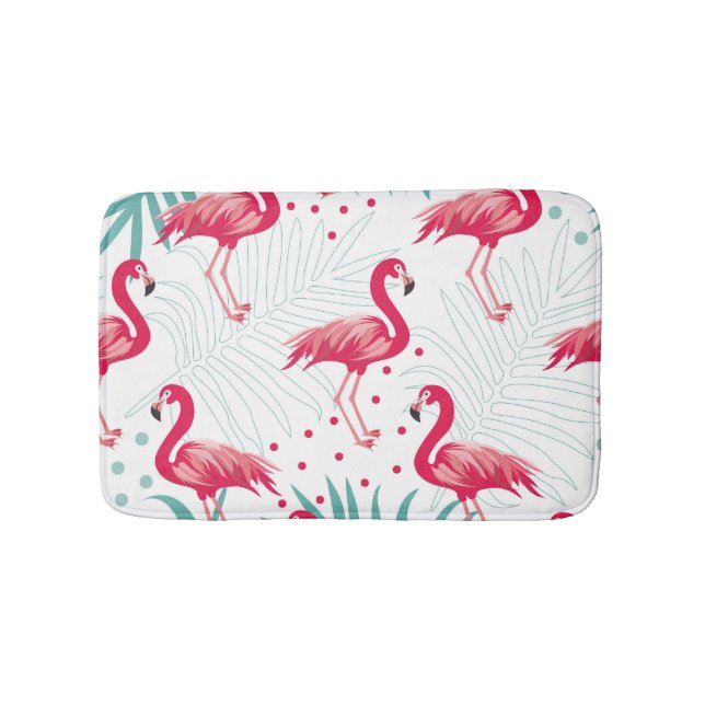 Tapis De Bain Flamingo tropical et feuille, motif d'été. (Devant)