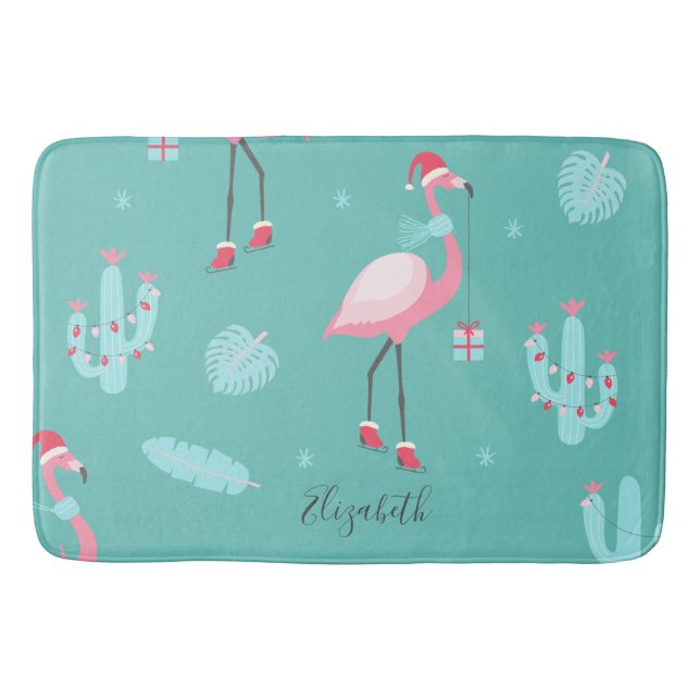 Tapis De Bain Flamingos Chapeau de Père Noël Présente Flocons de (Devant)