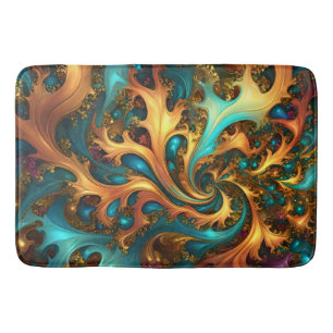 Tapis De Bain Flammes Abstraites or Turquoise orange,