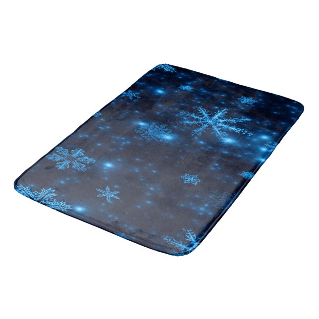 Tapis De Bain Flammes de neige bleu profond et brillantes Grosse (Angle)