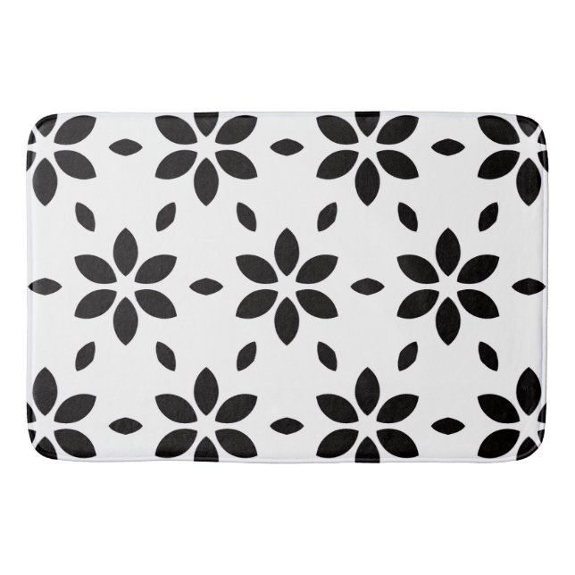 Tapis De Bain Fleur abstraite moderne noir et blanc (Devant)