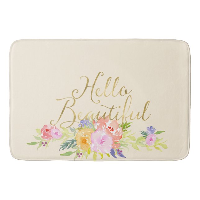 Tapis De Bain Fleur aquarelle rose pêche joli (Devant)