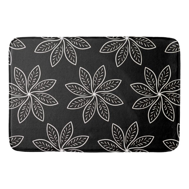 Tapis De Bain Fleur blanche Motif sur noir (Devant)