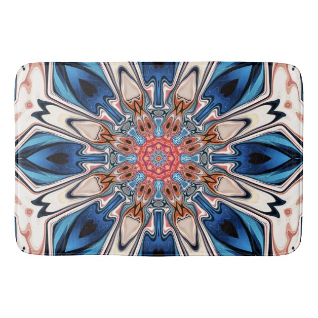 Tapis De Bain Fleur Bleu Abstrait Et Orange (Devant)