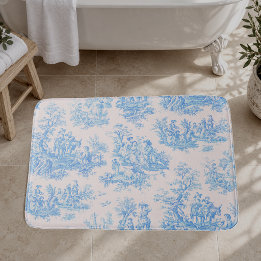 Tapis De Bain Fleur bleue turquoise toile jouy vintage