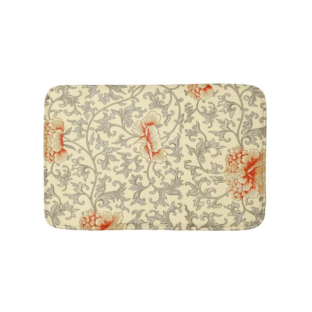 Tapis De Bain Fleur botanique grise rose vintage (Devant)