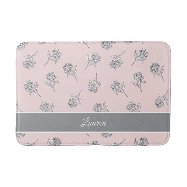 Tapis De Bain Fleur Botanique Intemporelle Monogramme Rose Tendr (Devant)