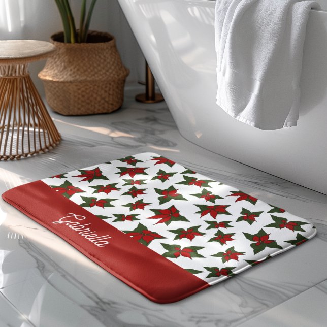 Tapis De Bain Fleur botanique rouge de Noël (Créateur téléchargé)