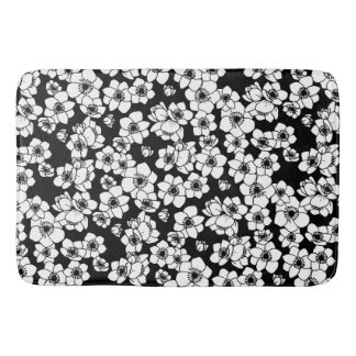 Tapis De Bain Fleur d'anémone noir et blanc