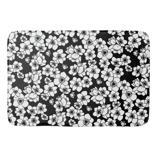 Tapis De Bain Fleur d'anémone noir et blanc (Devant)