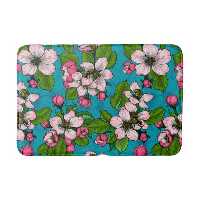 Tapis De Bain Fleur d'Apple sur le turquoise (Devant)