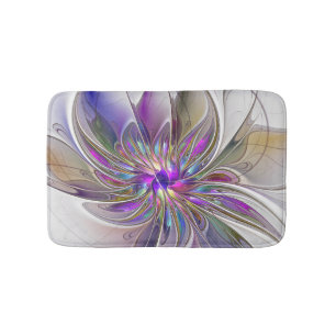 Tapis De Bain Fleur d'art fractal abstrait énergique et coloré