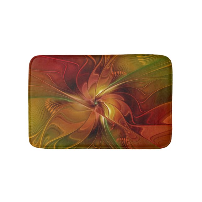 Tapis De Bain Fleur d'art fractal abstrait rouge orange marron v (Devant)