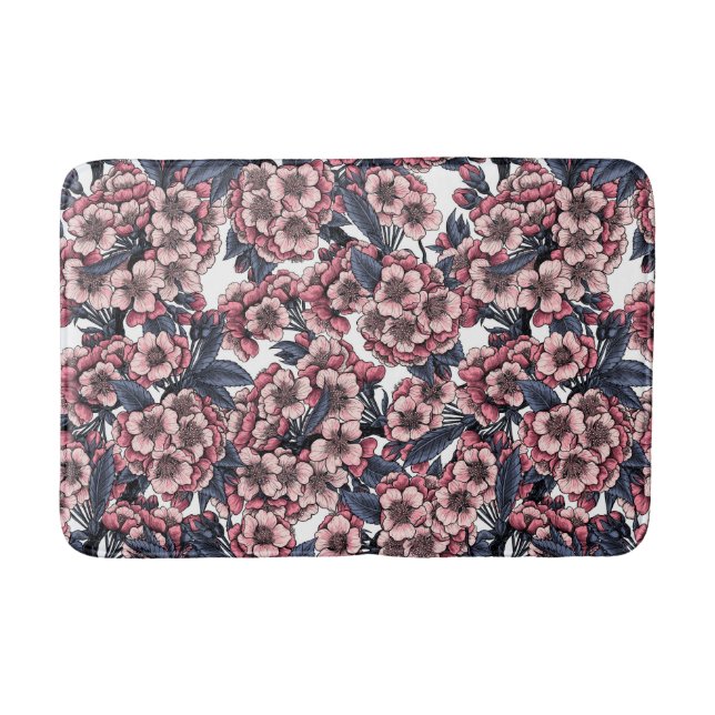 Tapis De Bain Fleur de cerisier rose et bleu (Devant)