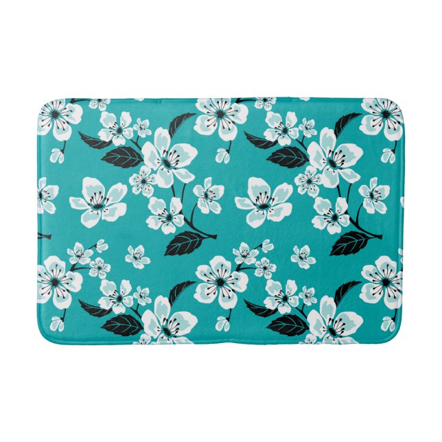 TAPIS DE BAIN FLEUR DE CERISIER - SAKURA (TEAL) (Devant)
