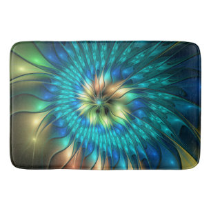 Tapis De Bain Fleur de fantaisie lumineuse, fractale abstraite c