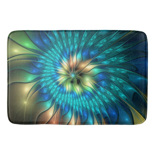 Tapis De Bain Fleur de fantaisie lumineuse, fractale abstraite c (Devant)