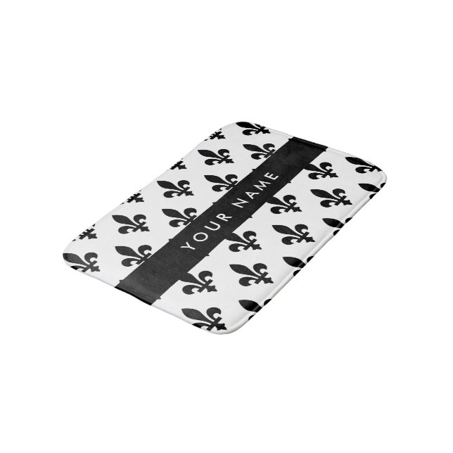 Tapis De Bain Fleur de Lis, Black on White, Black, Your Name (Angle)