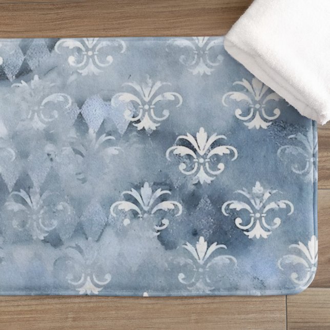 Tapis De Bain Fleur de Lis - Bleu Vintage (Créateur téléchargé)