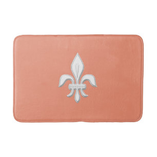 Tapis De Bain Fleur de Lis dans le blanc sur le rose de corail