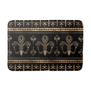 Tapis De Bain Fleur de lis Décoration de luxe - noir et or