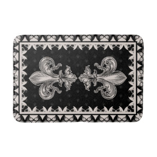 Tapis De Bain Fleur de lis - Noir et Crème