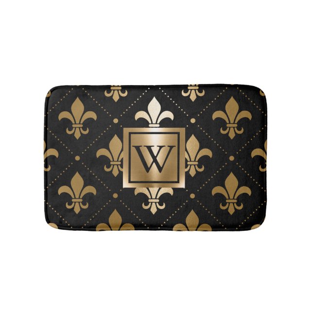 Tapis De Bain Fleur de lis noir et or (Devant)
