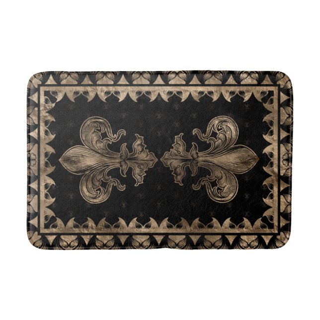 Tapis De Bain Fleur de lis - Noir et Or (Devant)
