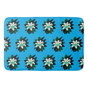 Tapis De Bain Fleur de lys blanche avec feuilles vert foncé