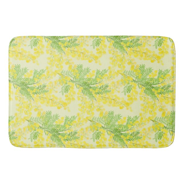 Tapis De Bain Fleur de mimosa moelleuse jaune (Devant)