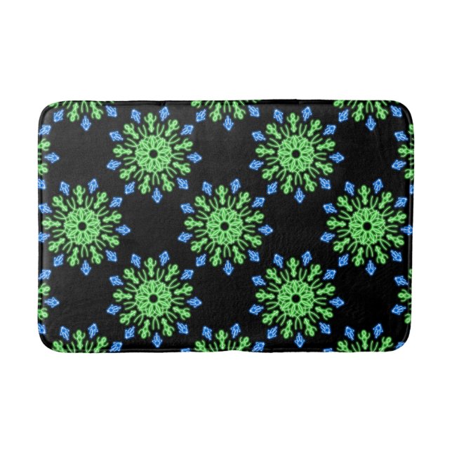 Tapis De Bain Fleur de néon vert et bleu (Devant)