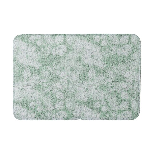 Tapis De Bain Fleur de Pâquerette Veloutée Vert Menthe  (Devant)