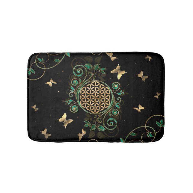 Tapis De Bain Fleur de vie - Malachite et papillons (Devant)
