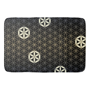Tapis De Bain Fleur de vie - motif sans soudure - beige bleu