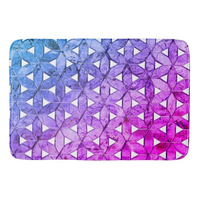 Tapis De Bain Fleur de vie rose bleu, géométrie effrayée (Devant)