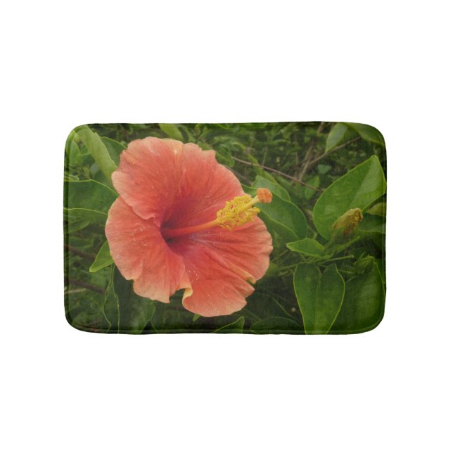 Tapis De Bain Fleur d'Hibiscus Orange Florale Tropicale (Devant)