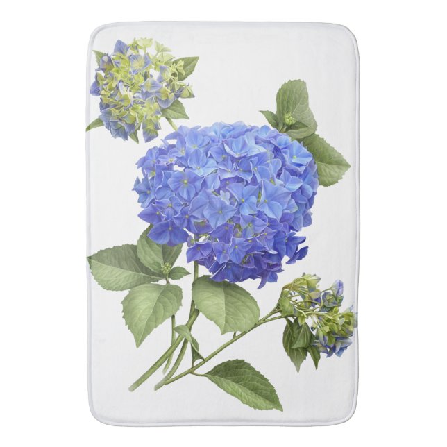 Tapis De Bain Fleur d'Hortensia Bleu Art Botanique (devant Vertical)