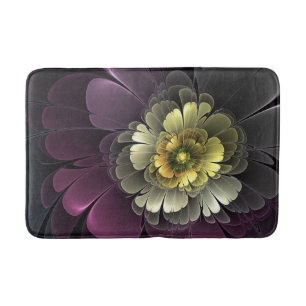 Tapis De Bain Fleur fractale grise et pourpre moderne abstraite