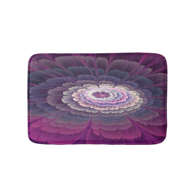Tapis De Bain Fleur frappante abstraite fractale couleur rose (Devant)