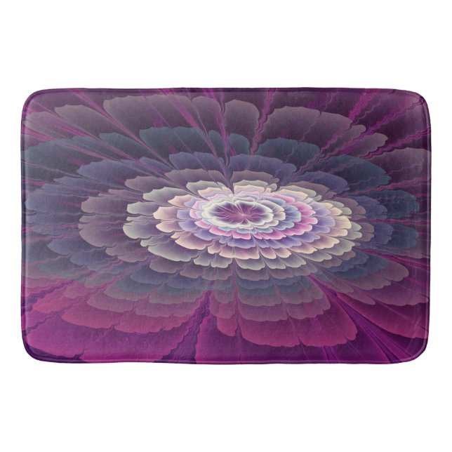 Tapis De Bain Fleur frappante abstraite fractale couleur rose (Devant)