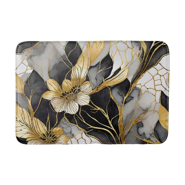 Tapis De Bain Fleur Japonaise Or Noir (Devant)