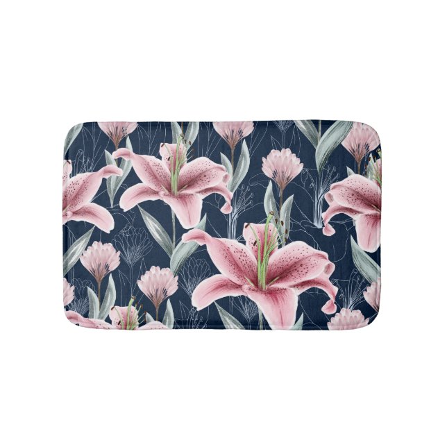 Tapis De Bain Fleur Lilly Rose Motif sans couture. (Devant)