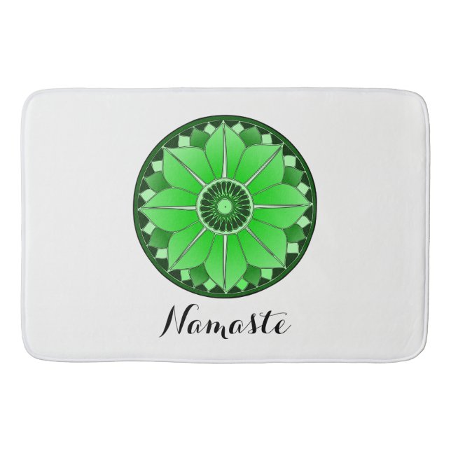 Tapis De Bain Fleur NAMASTE Spirituel Vert Lotus Mandala Blanc (Devant)