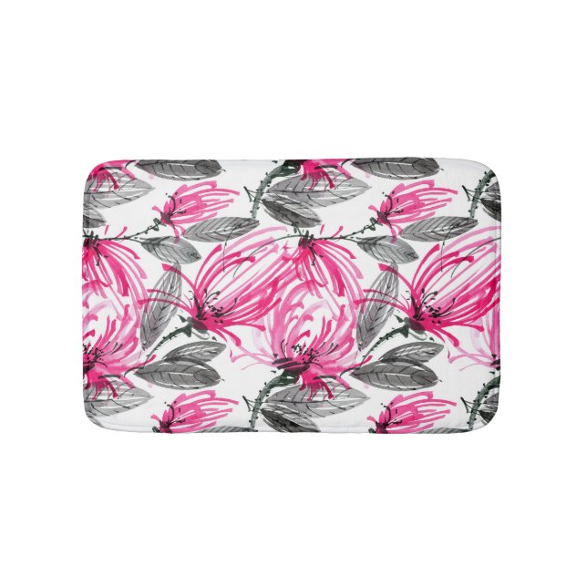 Tapis De Bain Fleur rouge orientale : Motif d'aquarelle. (Devant)