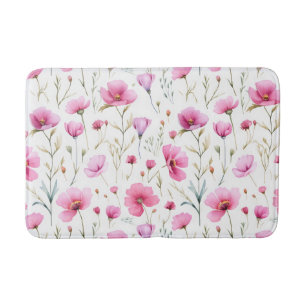 Tapis De Bain Fleur sauvage à l'aquarelle rose 