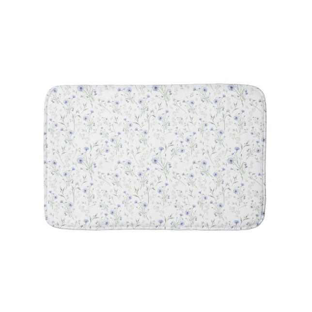 Tapis De Bain Fleur sauvage aquarelle bleu sauge (Devant)