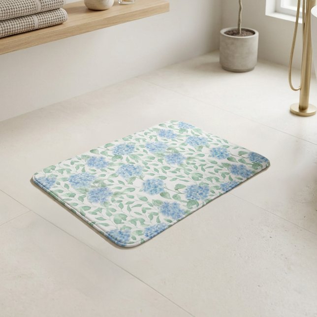 Tapis De Bain Fleur sauvage aquarelle bleu vert (Blue Green Watercolor Wildflower Bath Mat)
