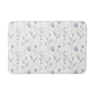 Tapis De Bain Fleur sauvage aquarelle bleu violet