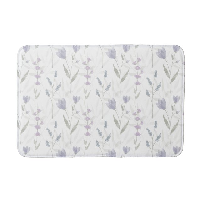 Tapis De Bain Fleur sauvage aquarelle bleu violet (Devant)