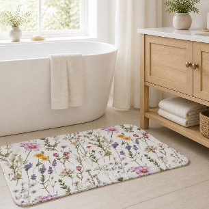 Tapis De Bain Fleur sauvage aquarelle rose violet 